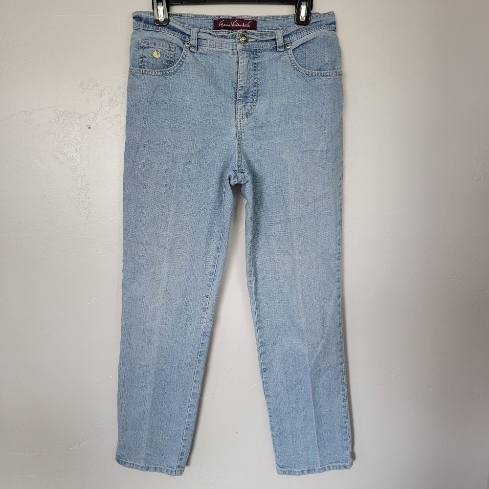 Gloria Vanderbilt Jeans Light Wash Denim Vintage Swan Embroidery